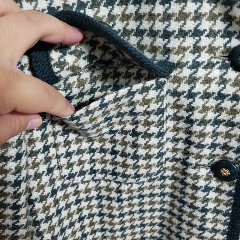 VINTAGE YVES VINET Green Houndstooth Wool Gold Lion Buttons Blazer - Picture 12 of 13